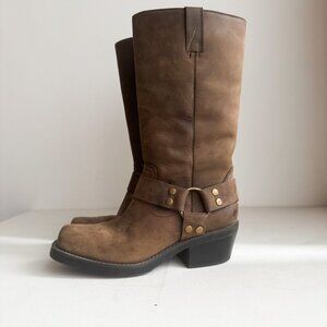 Vintage Natural  Reflections Nubuck Suede Brown Western Mid Calf Boots 7.5